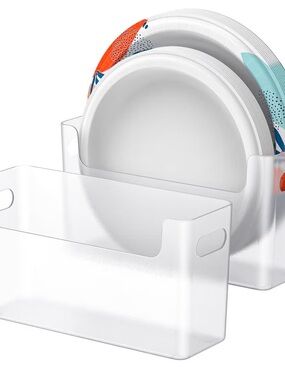 2Pcs Plate Dispenser for 6-9.5 Inch Disposable Plates, Space-Saving Plastic